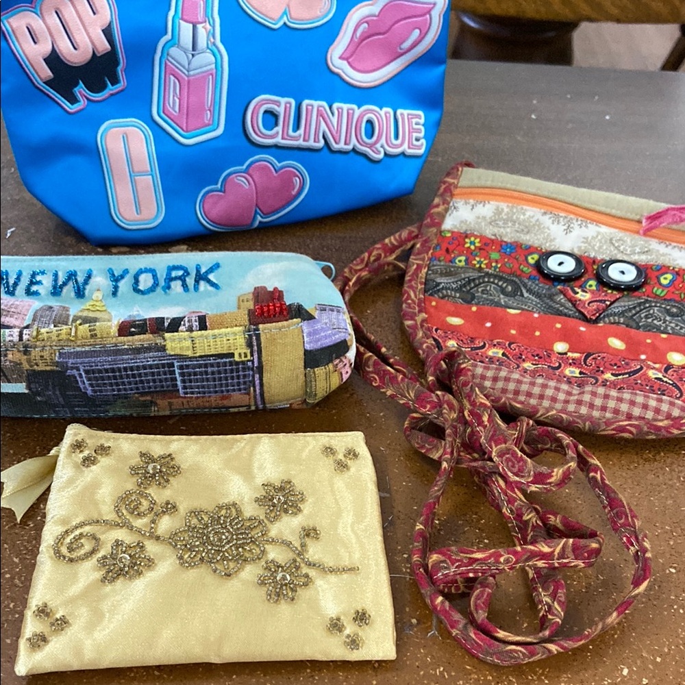 4 Bag Bundle Clinique POP, NYC, Boho Patchwork Crossbody, Beaded Frankie Johnnie